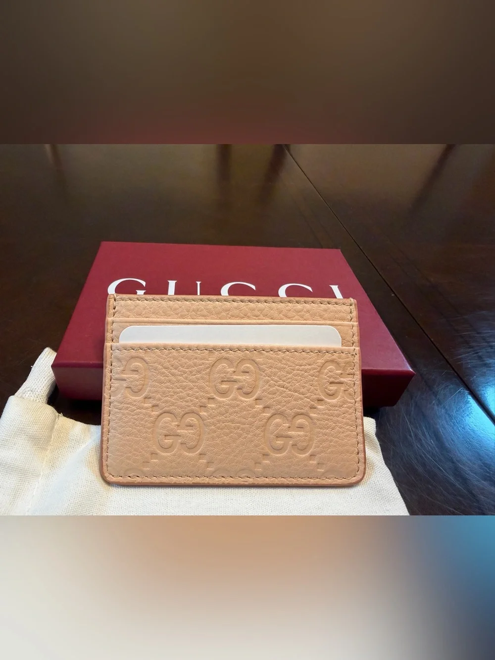 New Authentic Gucci GG Jumbo Logo Card Case Walllet Pink Leather